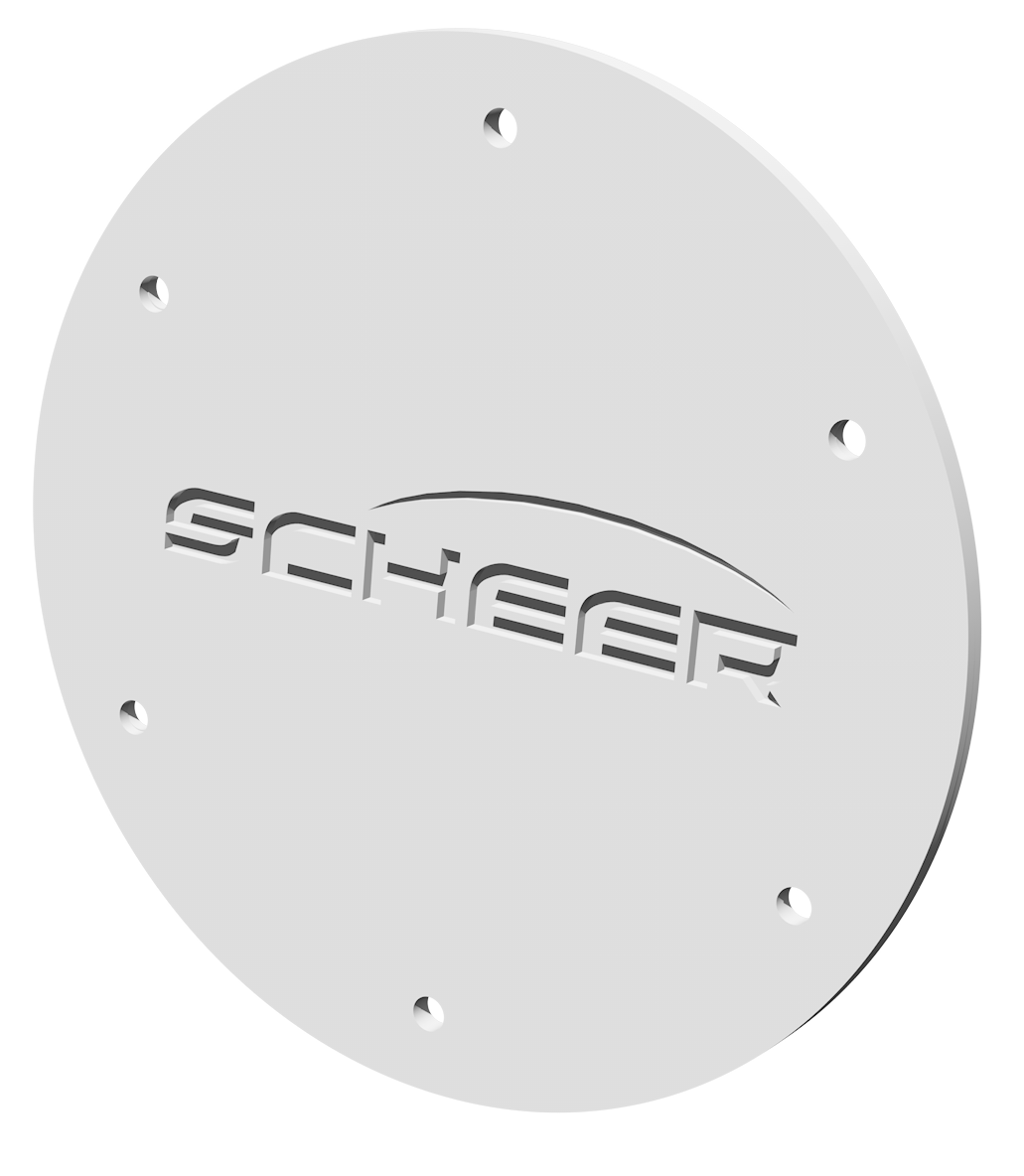Wandkamin-Abdeckung mit SCHEER-Logo